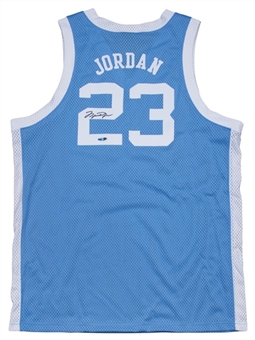 Michael Jordan Signed University Of North Carolina Powder Blue Road Jersey (UDA)